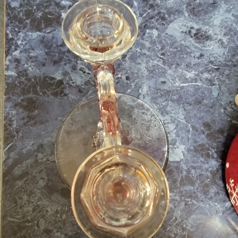 Vintage Indiana Glass Double Candle With Color Grapes And Vine Holder
